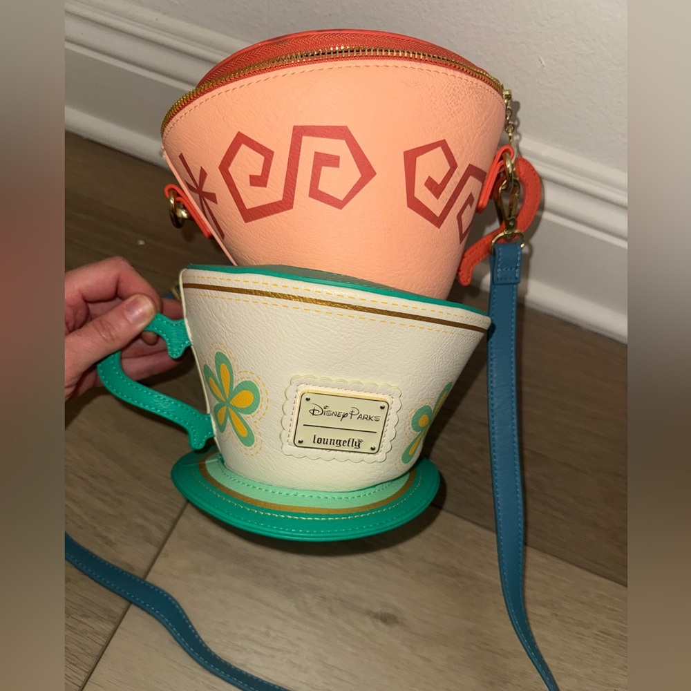 Disney Loungefly Teacup Crossbody Bag in Orange, White, and Teal